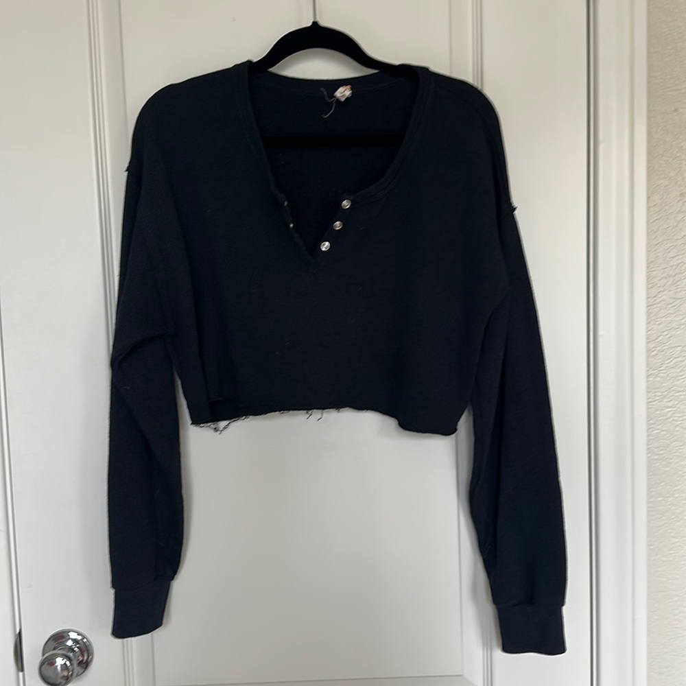 Pacsun, distressed, charcoal, cropped, crew neck